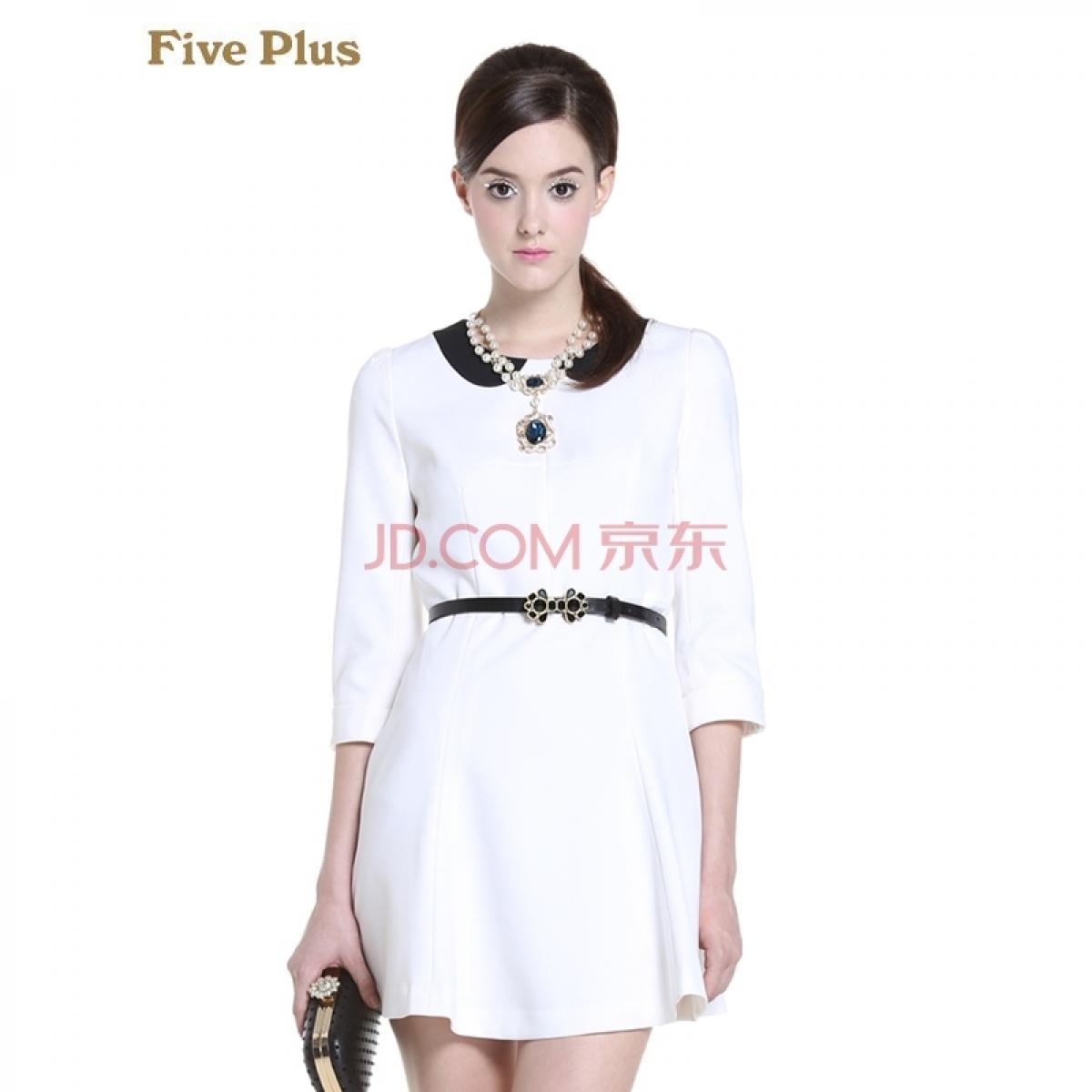 Five Plus新女秋装复古拼接圆领高腰中袖连衣裙短裙2133083100 漂白000 XS