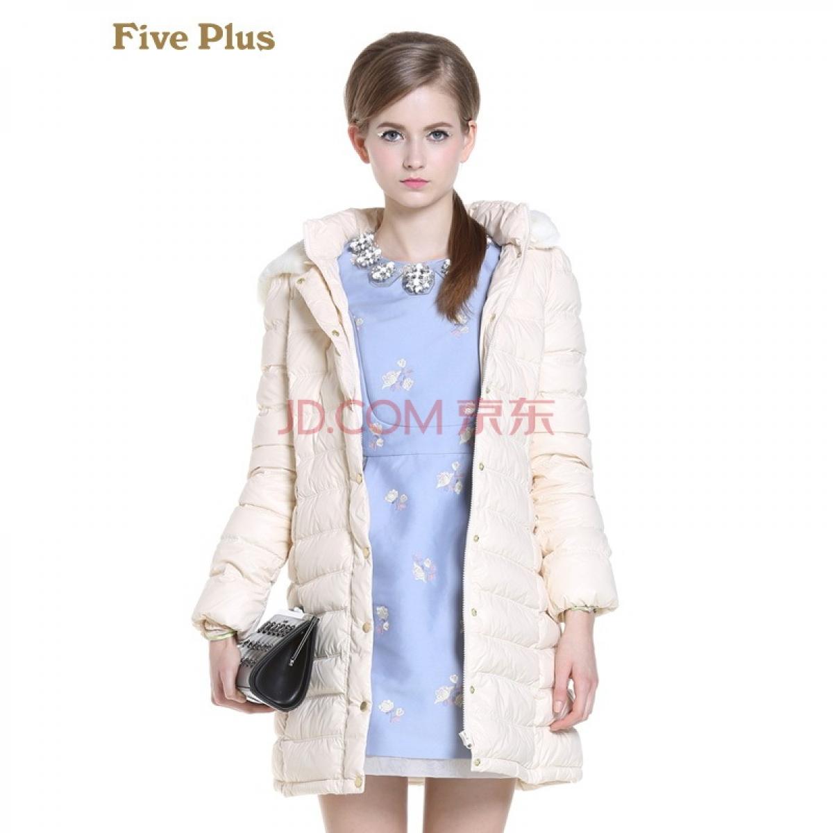 Five Plus新女春装拼接连帽长袖中长款宽松羽绒服外套2135332010 米白010 XL