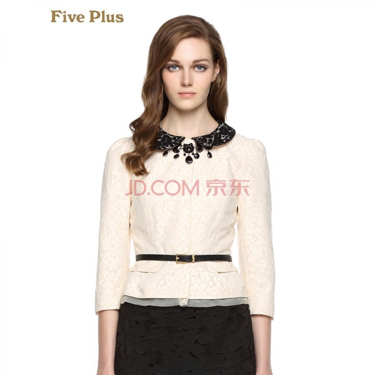Five Plus新女秋装气质欧美棉质蕾丝拼娃娃领开襟外套2133041450 米白010 L