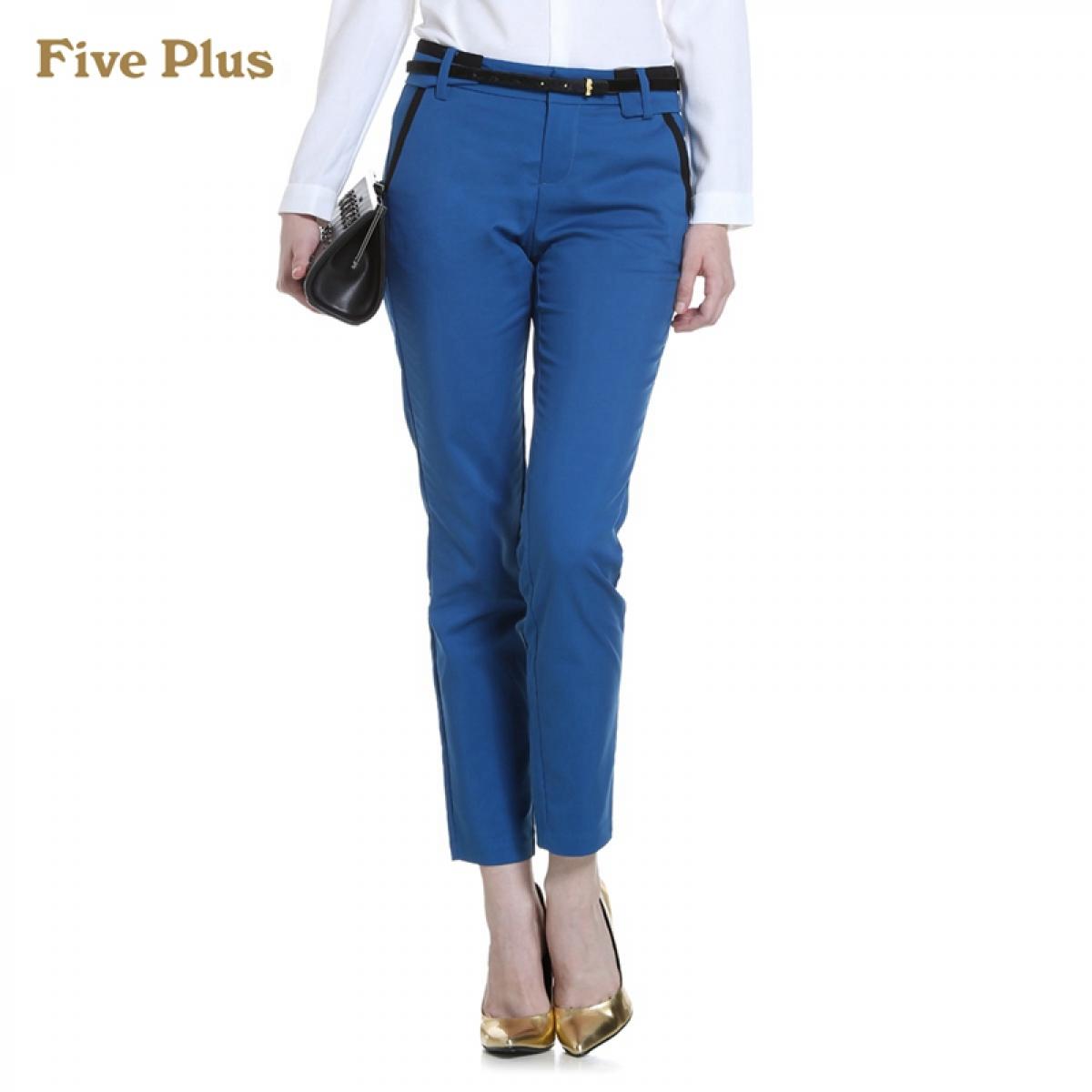 Five Plus新女秋装百搭棉质修身中腰长裤小脚铅笔裤2133066070 孔雀蓝680 XL