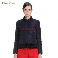 Five Plus新女春装兔毛皮草拼接立领长袖羽绒服外套2135331290 黑色090 XS
