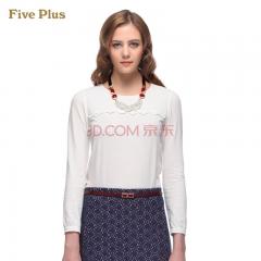 Five Plus新女秋装时尚百搭花边拼接圆领长袖T恤打底2133024780 米白010 XL