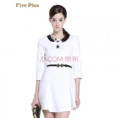 Five Plus新女秋装复古拼接圆领高腰中袖连衣裙短裙2133083100 漂白000 XS