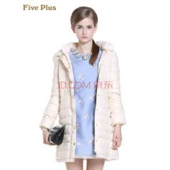 Five Plus新女春装拼接连帽长袖中长款宽松羽绒服外套2135332010 米白010 XL