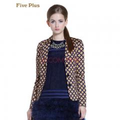 Five Plus新女秋装棉质印花翻领长袖小西装开襟外套2133042990 深蓝650 XL