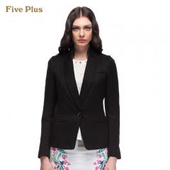 Five Plus新女秋装欧美简约纯色翻领长袖外套小西2133044870 黑色090 L
