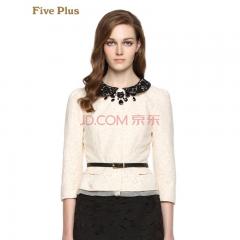 Five Plus新女秋装气质欧美棉质蕾丝拼娃娃领开襟外套2133041450 米白010 L