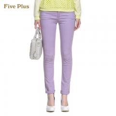 Five Plus新女春装棉质纯色弹力修身小脚牛仔裤长裤2135064600 粉紫770 M