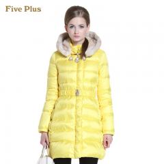 Five Plus新女冬装休闲毛领连帽宽松中长厚羽绒服外套2134334840 亮黄411 L