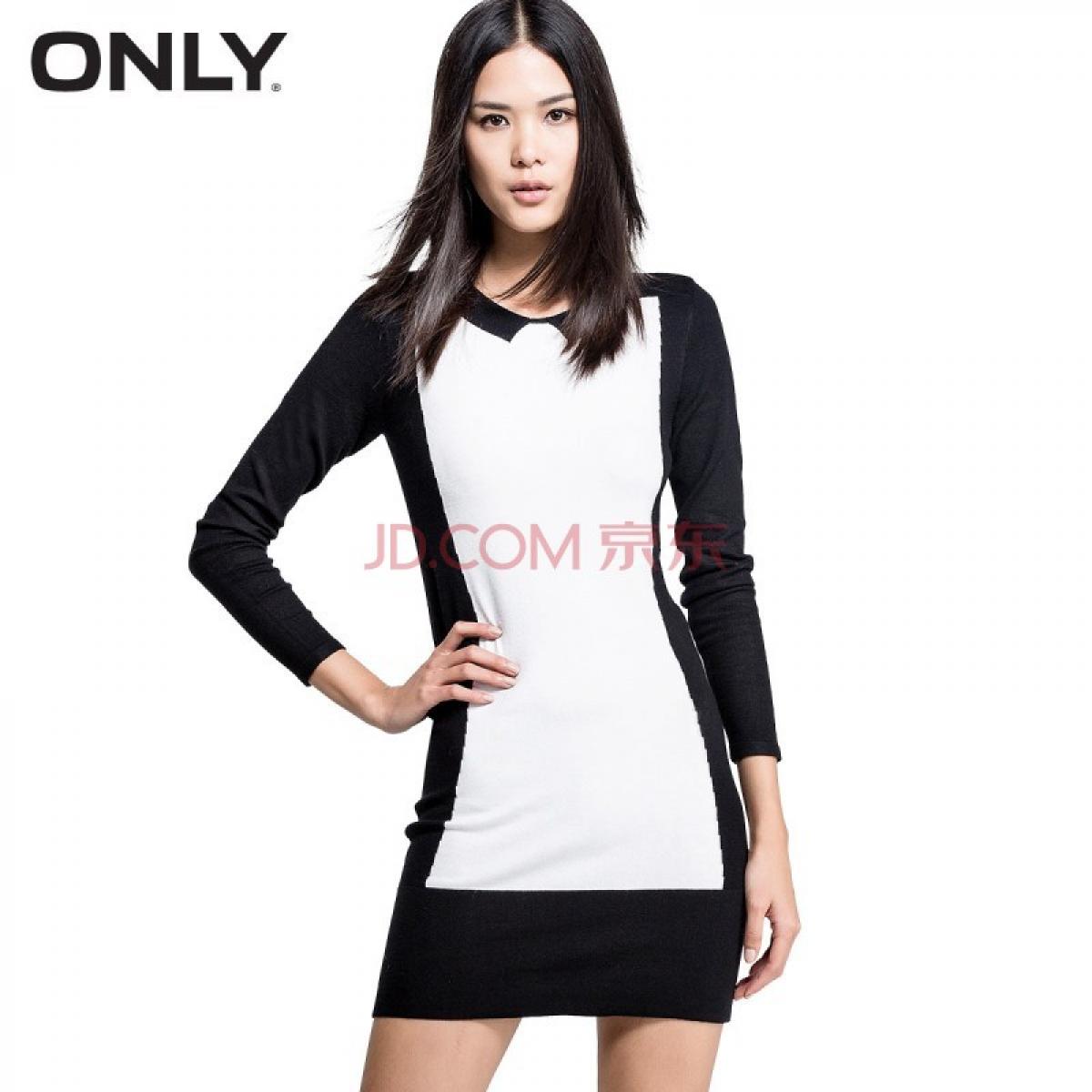 ONLY秋装新品撞色包臀显瘦长袖针织连衣裙子女L|114446003 021奶白 160/80A/S